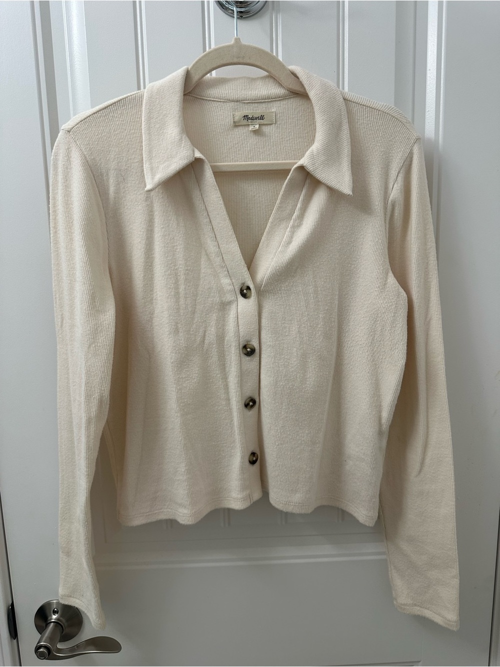 Madewell Cream Button-Front Long Sleeve Polo Shirt